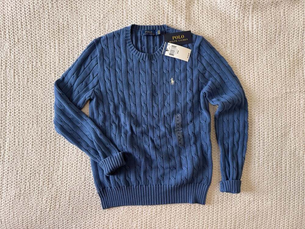 NWT Polo Ralph Lauren Men’s Cable Knit Cotton Sweater Slate Blue M